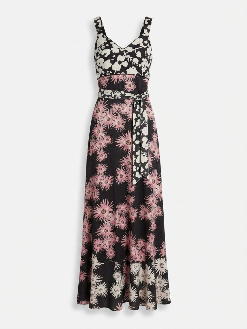 Black And Pink Floral High-Low Maxi Dress With Tie Waist — image 2 of 8
